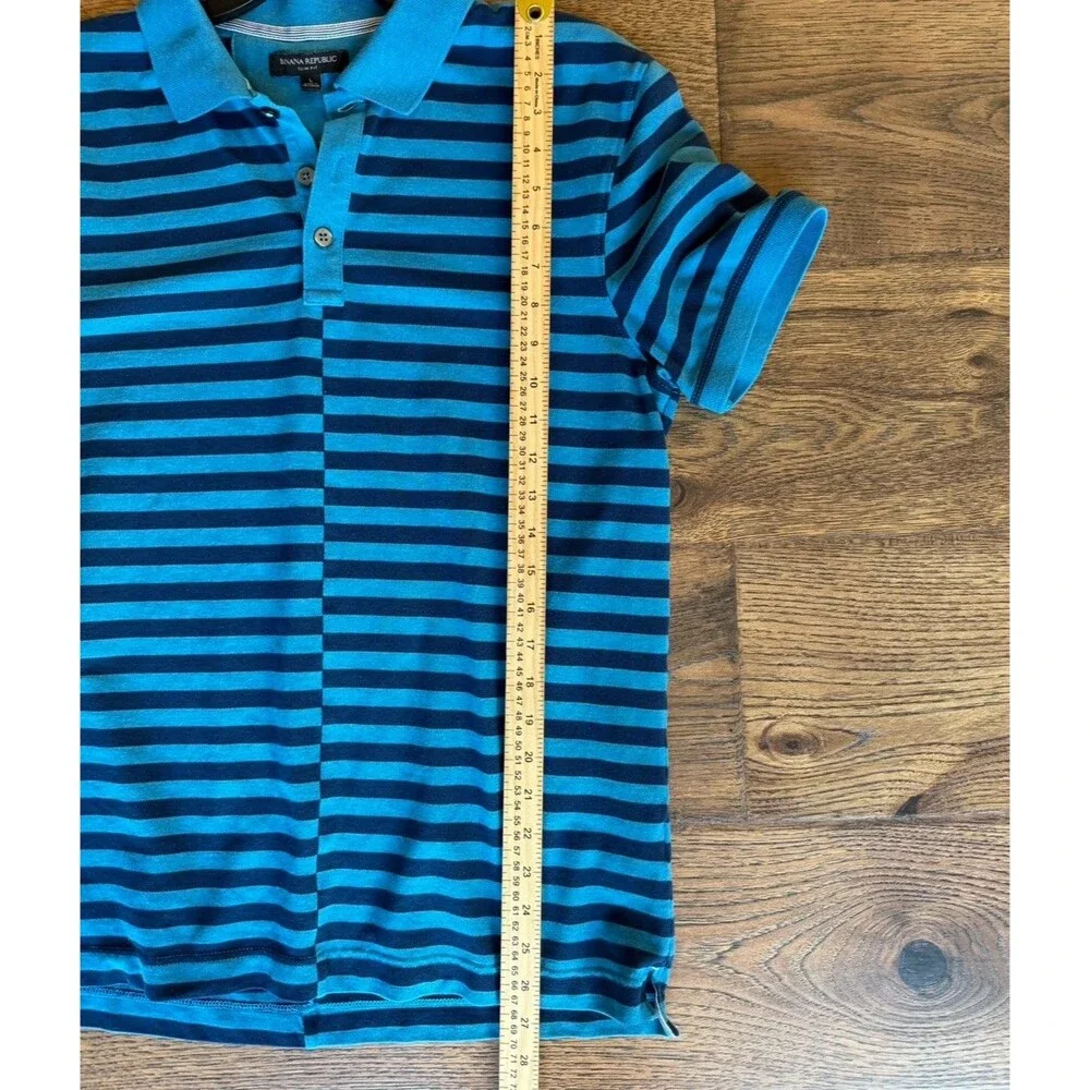 Banana Republic Slim Fit Polo Shirt Men’s Large Blue Navy Striped Cotton Stretch